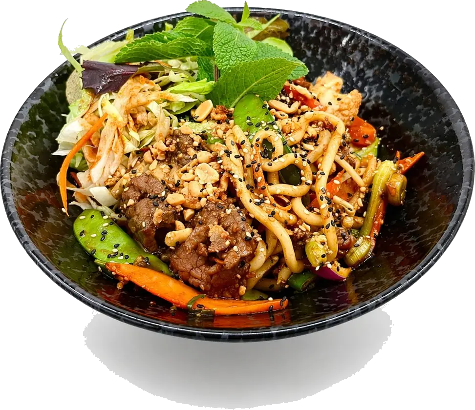 Udon mit Gemüse und Rind